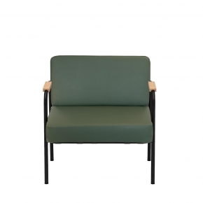 Fauteuil Barnabé - uni Dossier & Assise Simili Cuir Vert Sauge - Pieds Noirs