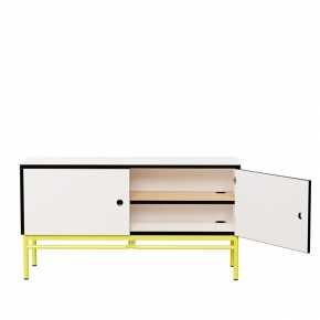 Meuble bas TV Elienor - Blanc - Pieds Jaune Fluo