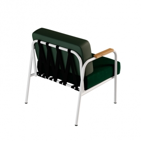 Fauteuil Barnabé - bicolore Dossier Simili-cuir Vert Sauge & Assise Velours Vert Forêt - Pieds Blancs