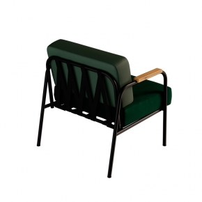 Fauteuil Barnabé - bicolore Dossier Simili-cuir Vert Sauge & Assise Velours Vert Forêt - Pieds Noirs