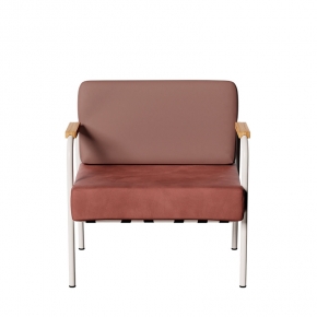 Fauteuil Barnabé - bicolore Dossier Simili-cuir Rose Poudré & Assise Velours Bois de Rose - Pieds Blancs