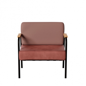 Fauteuil Barnabé - bicolore Dossier Simili-cuir Rose Poudré & Assise Velours Bois de Rose - Pieds Noirs