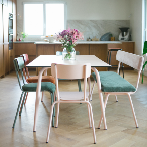 Chaise d’écolier Adulte Suzie bi-matière Dossier Kaki & Assise Velours côtelé Vert Forêt - Pieds Kaki