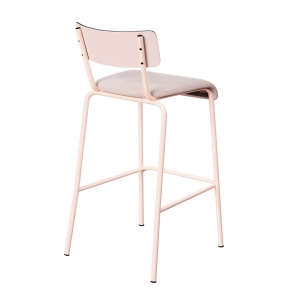 Chaise de Bar Suzie 65cm – Bicolore Dossier Stratifié Rose Poudré & Assise Velours Côtelé Rose Poudré - Pieds Rose Poudré