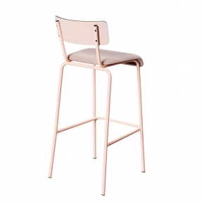 Chaise de Bar Suzie 75cm – Bicolore Dossier Stratifié Rose Poudré & Assise Velours Côtelé Rose Poudré - Pieds Rose Poudré