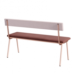 Banc Anita – Dossier Velours côtelé Rose Poudré et Assise Velours Bois de Rose - Pieds Rose Poudré