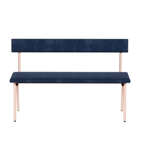 Banc Anita – Dossier et Assise Velours Bleu Marine - Pieds Rose Poudré