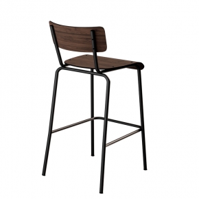 Chaise de bar Suzie 65cm – imprimé Dossier & Assise Bois Foncé - Pieds Noirs