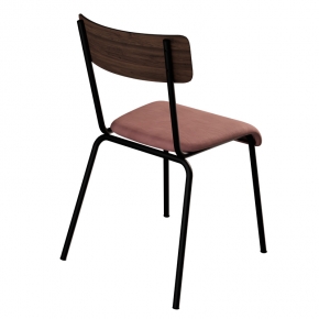 Chaise d’écolier Adulte Suzie bi-matière Dossier Bois Foncé & Assise Velours Bois de Rose - Pieds Noirs