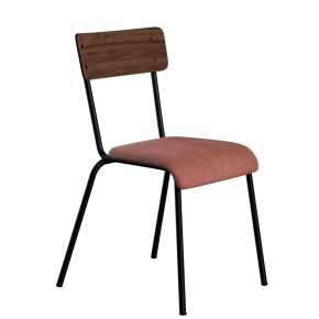 Chaise d’écolier Adulte Suzie bi-matière Dossier Bois Foncé & Assise Velours Bois de Rose - Pieds Noirs