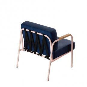 Fauteuil Barnabé – uni Dossier & Assise Velours Bleu Marine - Pieds Rose Poudré