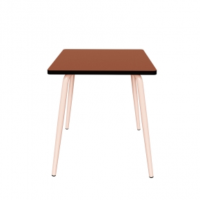 Table Retro Véra Carrée 70x70 – uni Paprika - Pieds Rose Poudré