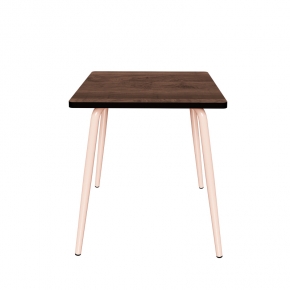 Table Retro Véra Carrée 70x70 – Imprimé Bois Foncé - Pieds Rose Poudré