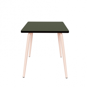 Table Retro Véra Carrée 70x70 – uni Avocado - Pieds Rose Poudré