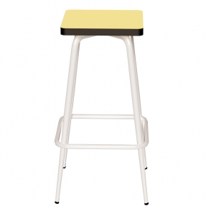 Tabouret de bar Marcel 65 cm – Assise uni Jaune Citron - Pieds Blancs