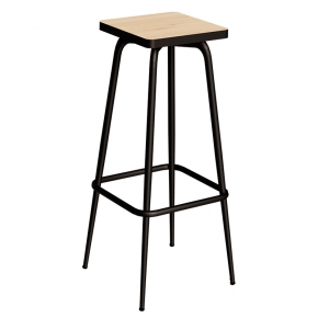 Tabouret de bar Marcel 75 cm – Assise imprimé Bois Clair - Pieds Noirs