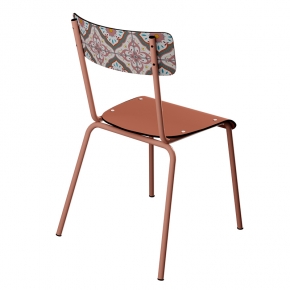 Chaise d’écolier Adulte Suzie bicolore Imprimé Dossier Carreaux de ciment & Assise Paprika - Pieds Terracotta