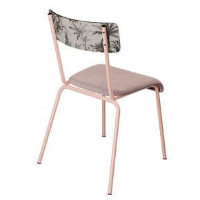 Chaise d’écolier Adulte Suzie bi-matière Dossier imprimé Oasis Rose & Assise Velours côtelé Rose Poudré - Pieds Rose Poudré