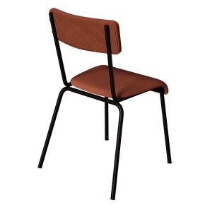 Chaise d’écolier Adulte Suzie – Dossier & Assise Velours Côtelé Paprika -  Pieds noirs