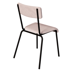 Chaise d’écolier Adulte Suzie – Dossier & Assise Velours Côtelé Rose poudré -  Pieds noirs