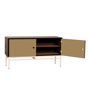 Meuble bas TV Elienor - Ocre/Bois Foncé - Pieds Rose Poudré