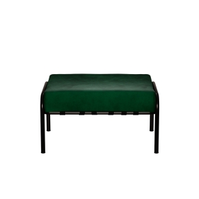 Pouf Barnabé, Assise Velours Vert Colibri - Pieds Noirs