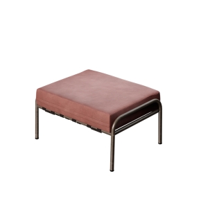 Pouf Barnabé, Assise Velours  Bois de Rose - Pieds Bruts